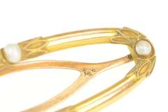 14K Yellow Gold Victorian Seed Pearl Ornate Scarf Clip