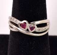 Darling Ruby Heart and Diamond Ring in White Gold