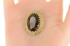 14K Yellow Gold Smoky Quartz Scalloped Ornate Filigree Halo Pin/Brooch