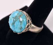 Large Turquoise Set In Sterling Ring