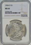 Blazing-white Gem BU 1904-O Morgan Silver Dollar. NGC MS65