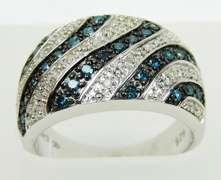 Wide Sterling Blue & White Diamonds Ring, Size 8