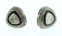 Angular Mine Cut Halo Diamond Earrings with Dark Silver and Diamond Accents
