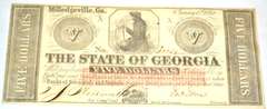 $5 Uncirculated Jan 15 th 1862 State of Georgia Note