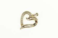 10K Yellow Gold Diamond Heart Baguette & Round Love Symbol Pendant