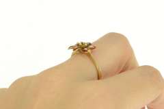 18K Yellow Gold Ruby Ornate Enamel Lily 3D Flower Blossom Ring