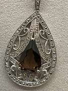 BRAND NEW 14K white gold  smokey quartz and diamond pendant and chain.