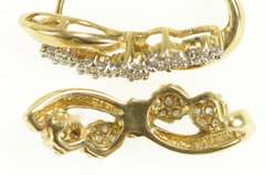 10K Yellow Gold Diamond Flower Wavy Cluster Semi Hoop Earrings