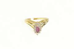 14K Yellow Gold Marquise Ruby Diamond Halo Chevron Ring