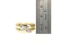 14K Yellow Gold Amethyst Blue Topaz Pear Graduated Statement Ring