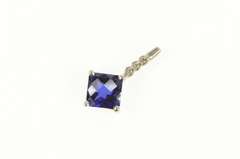 14K Yellow Gold Cushion Faceted Syn. Sapphire Diamond Pendant