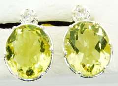 Large Sterling Green Amethyst & White Topaz Earrings