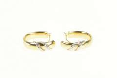14K Yellow Gold Two Tone Bar Design Oval Statement Hoop Earrings