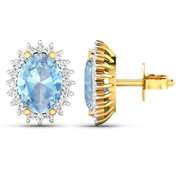 14 Kt Gold Aquamarine Diamond Earrings