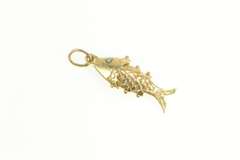 14K Yellow Gold 3D Articulated Fish Sim. Aquamarine Charm/Pendant