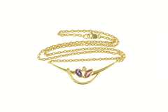 18K Yellow Gold Amethyst Tourmaline Diamond Curved Bar Necklace