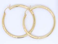 Beautiful Yellow Gold Large Satin Finish Hoop Earrings