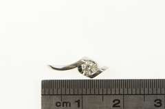 14K White Gold Diamond Solitaire Swirl Twist Simple Pendant
