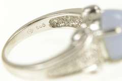 14K White Gold Blue Agate Diamond Cabochon Statement Ring