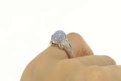 14K White Gold Blue Agate Diamond Cabochon Statement Ring