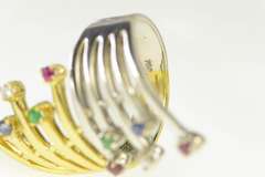 18K Yellow Gold Diamond Emerald Ruby Sapphire Fanned Bypass Ring