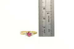 14K Yellow Gold Oval Natural Ruby Diamond Three Stone Ring