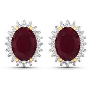 14 Kt Yellow Gold Ruby Diamond Earrings