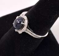 Dazzling Cabochon Sapphire and Diamond Ring in 14K White Gold