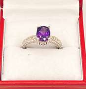 14kt Solid White Gold Amethyst & Diamond Ring