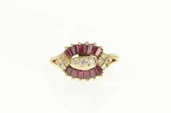 14K Yellow Gold 1.83 Ctw Diamond Baguette Ruby Halo Vintage Ring