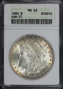 Exceptional BU 1880P Mint Morgan Old ANACS Holder MS 63 VAM 21 Double Date!