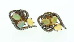 Exotic Diamond Bordered Opal Triplet Earrings with Gold Plated Silver