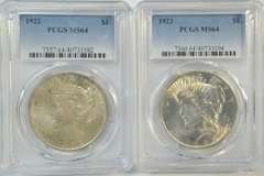 Near Gem BU 1922 & 1923 Peace Silver Dollars. PCGS MS64