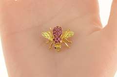 18K Yellow Gold Ruby Encrusted Fly Bug Insect Statement Pin/Brooch