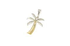 14K Yellow Gold Two Tone Ornate Palm Tree Beach Tropical Pendant