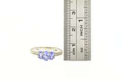 14K White Gold Oval Tanzanite Three Stone Diamond Accent Ring