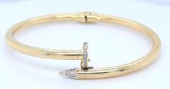 Fabulous Yellow Gold Nail Style Bangle Bracelet with Diamonds