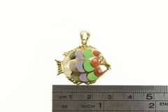 14K Yellow Gold Carnelian Jade Mother of Pearl Fish Scale Pendant