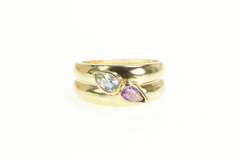 14K Yellow Gold Amethyst Blue Topaz Pear Graduated Statement Ring