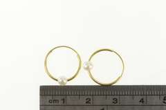 10K Yellow Gold Pearl Beaded 14.0mm Round Huggies Hoop Earrings