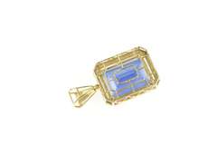 10K Yellow Gold Emerald Sim. Sapphire Diamond Encrusted Pendant