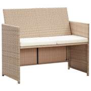 2 Seater Garden Sofa with Cushions Beige Poly Rattan