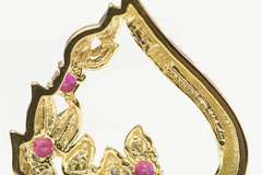 14K Yellow Gold Ruby Diamond Cluster Heart Love Symbol Pendant