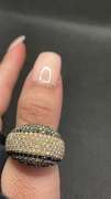 18K TWO TONE DOME RIGHT HAND RING WITH 4.50 CARATS T.W. OF BLACK AND WHITE DIAMONDS