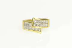 18K Yellow Gold 1.50 Ctw Princess Cut Invis. Set Bypass Band Ring