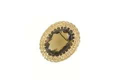 14K Yellow Gold Smoky Quartz Scalloped Ornate Filigree Halo Pin/Brooch