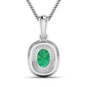 Vibrant 14 Kt White Gold Emerald Diamond Pendant