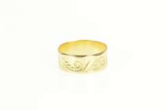14K Yellow Gold Scroll 1950's Paisley Vintage Band 6mm Ring