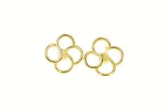 10K Yellow Gold Pearl Ornate Clover Flower Vintage Stud Earrings