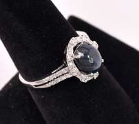 Dazzling Cabochon Sapphire and Diamond Ring in 14K White Gold
